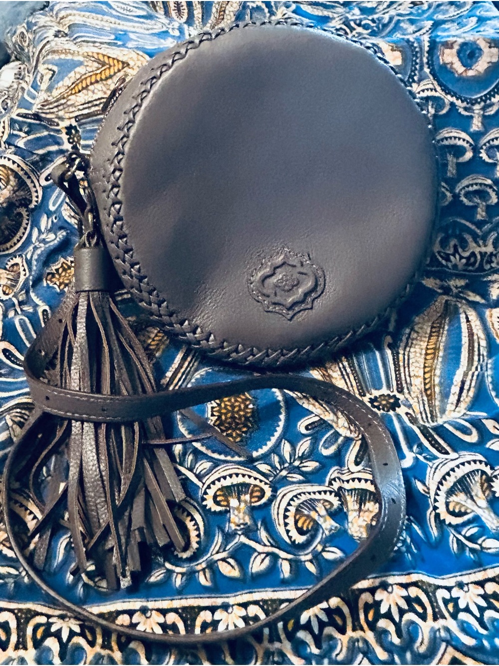 orYANY Black Round Leather Crossbody with Tassel